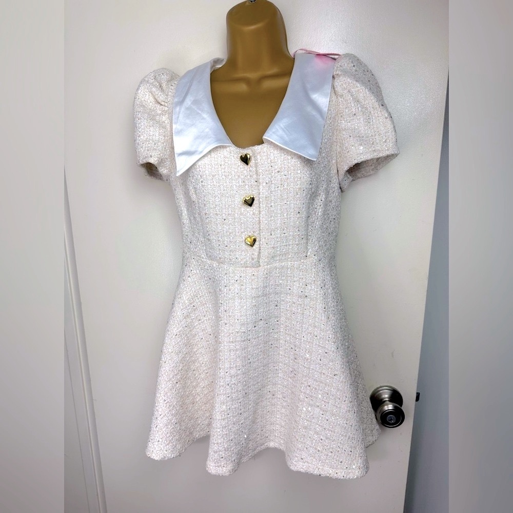 Sugar Thrillz X Dolls Kill Cream Metallic Threads Most Popular Mini Dress NWT S